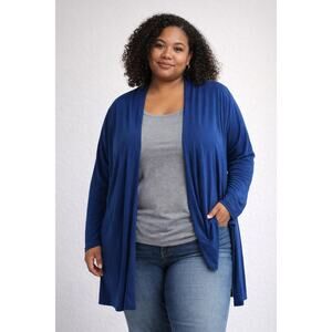 Susan Graver Royal Blue Long Sleeve Liquid Knit Long Duster Cardigan Women 2X